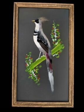 Original Vintage Real Bird Feathers Painting! Inticatley Layered Great Condition